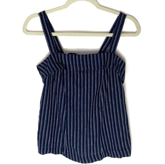 J. Crew Point Sur Freddie navy blue pinstriped back bow linen blend top sz 0 NWT - Picture 3 of 8